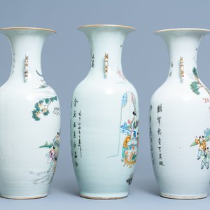 Drie Chinese famille rose vazen met jongens bij vissenkommen, 19/20e eeuw — foto 2