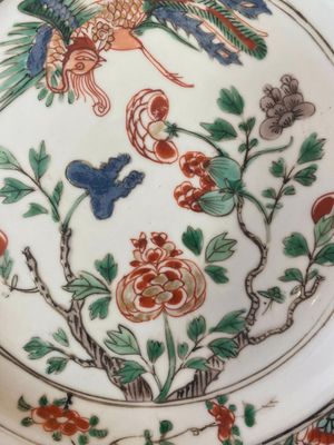 Drie Chinese famille verte borden met feniksen en pioenrozen, Kangxi — foto 27