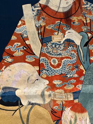 Drie Chinese geborduurde zijden doeken met figuratieve decors, 19/20e eeuw — foto 29