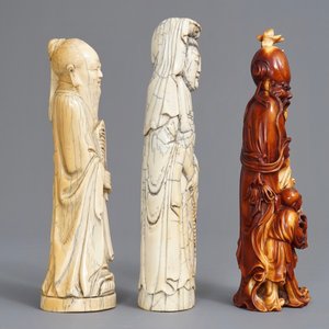 Drie Chinese ivoren figuren van onsterfelijken, ca. 1900 — foto 4