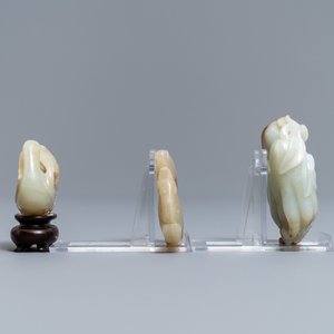 Drie Chinese jade snijwerken, 19/20e eeuw — foto 4