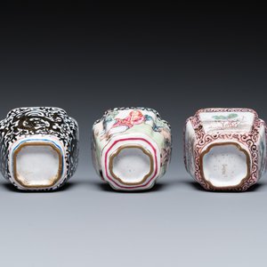 Drie Chinese koppen en twee schotels in Canton email, Qianlong — foto 9