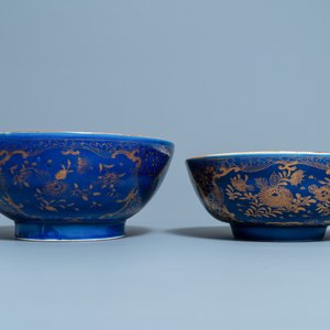 Drie Chinese poederblauwe en vergulde kommen, 19e eeuw — foto 5