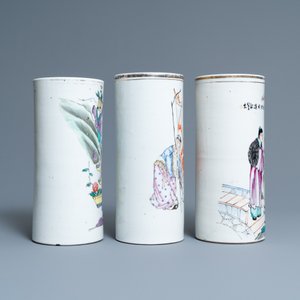 Drie Chinese qianjiang cai hoedensteunen, 19/20e eeuw — foto 2