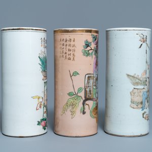 Drie Chinese qianjiang cai hoedensteunen, 19/20e eeuw — foto 2
