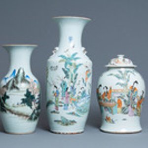 Drie Chinese qianjiang cai vazen, 19/20e eeuw — foto 2