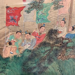 Drie Chinese schilderingen op textiel: 'Rivierscènes', 18/19e eeuw — foto 26