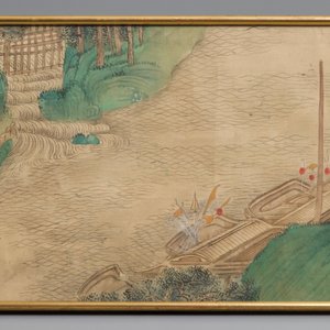 Drie Chinese schilderingen op textiel: 'Rivierscènes', 18/19e eeuw — foto 4