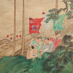 Drie Chinese schilderingen op textiel: 'Rivierscènes', 18/19e eeuw — foto 5