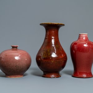 Drie Chinese vazen met langyao en rood flambé glazuur, 19/20e eeuw — foto 2