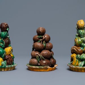 Drie Chinese verte biscuit vruchtenpyramides, Kangxi — foto 3