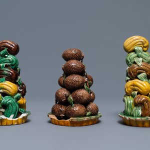 Drie Chinese verte biscuit vruchtenpyramides, Kangxi — foto 4