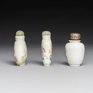 Drie diverse Chinese famille rose snuifflessen, Daoguang merk en periode — foto 4