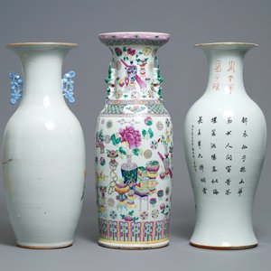 Drie diverse Chinese famille rose vazen, 19e eeuw — foto 3