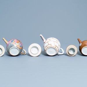 Drie diverse Chinese theepotten met deksels, Qianlong — foto 7