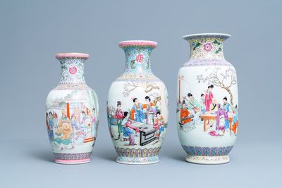 Drie fijne Chinese famille rose vazen, Republiek