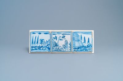 Drie grote blauw-witte tegels, Kellinghusen, Duitsland, 1e kwart 19e eeuw