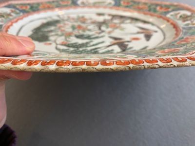 Drie grote Chinese octagonale famille verte schotels, Kangxi — foto 13