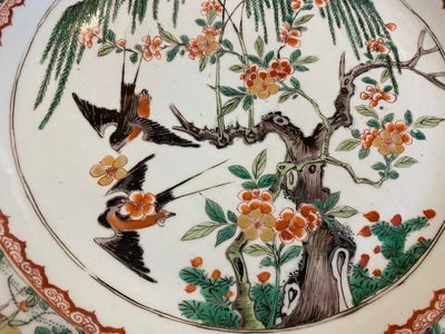 Drie grote Chinese octagonale famille verte schotels, Kangxi — foto 5