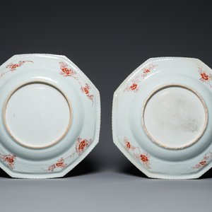 Drie grote Chinese octagonale famille verte schotels, Kangxi — foto 3
