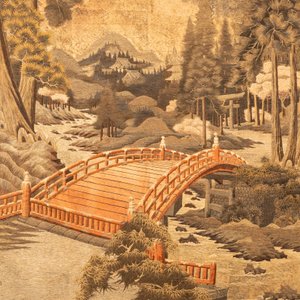 Drie grote Japanse geborduurde zijden panelen, Meiji, 19e eeuw — foto 2
