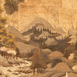 Drie grote Japanse geborduurde zijden panelen, Meiji, 19e eeuw — foto 21