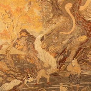 Drie grote Japanse geborduurde zijden panelen, Meiji, 19e eeuw — foto 6