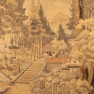 Drie grote Japanse geborduurde zijden panelen, Meiji, 19e eeuw — foto 9