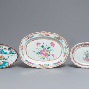 Drie grote ovale Chinese famille rose schotels, Qianlong — foto 1