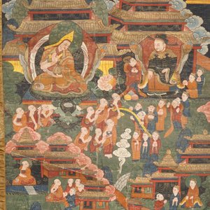 Drie grote thangkas met diverse decors, Tibet of Nepal, 19/20e eeuw — foto 9