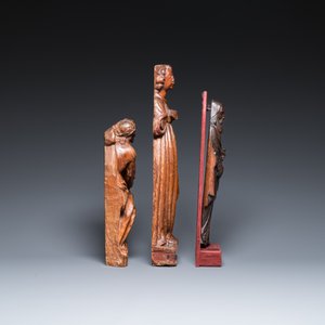 Drie houten sculpturen van Christus op de koude steen, Antonius van Egypte en een heilige, 16e eeuw — foto 3