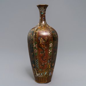 Drie Japanse cloisonné vazen, Meiji, 19e eeuw — foto 8