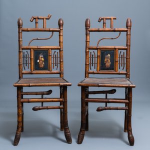 Drie 'Japonisme' stoelen en een bank in bamboe, wellicht Daï Nippon, Parijs, eind 19e eeuw — foto 15