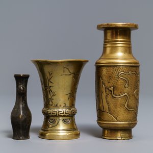 Drie kleine Chinese bronzen vazen, Song en Qing — foto 3