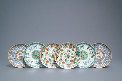 Drie paar Chinese famille rose en fencai borden, Republiek