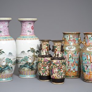 Drie paar Chinese famille rose en verte vazen, 19/20e eeuw — foto 1