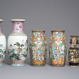 Drie paar Chinese famille rose en verte vazen, 19/20e eeuw — foto 2