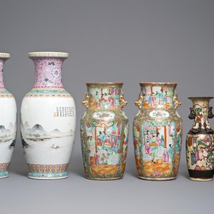 Drie paar Chinese famille rose en verte vazen, 19/20e eeuw — foto 4
