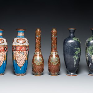 Drie paar Japanse cloisonné vazen, Meiji, 19/20e eeuw — foto 3