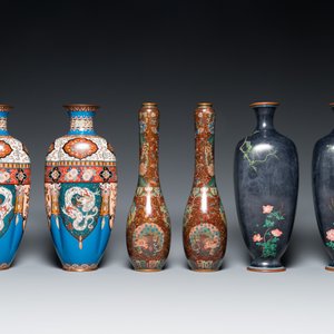 Drie paar Japanse cloisonné vazen, Meiji, 19/20e eeuw — foto 4