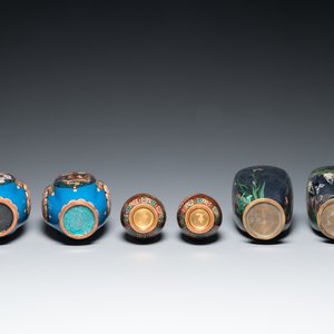 Drie paar Japanse cloisonné vazen, Meiji, 19/20e eeuw — foto 7