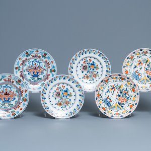 Drie paar polychrome Delftse borden, 18e eeuw — foto 1