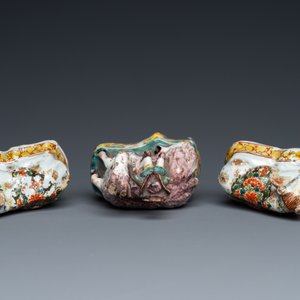 Drie polychrome en koud beschilderde Delftse miniaturen met een bokkenrijder en twee koeien, 18e eeuw — foto 6