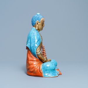 Drie polychrome en vergulde figuren van Bodhisattva, Qianlong/Jiaqing — foto 3