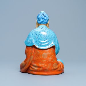 Drie polychrome en vergulde figuren van Bodhisattva, Qianlong/Jiaqing — foto 4