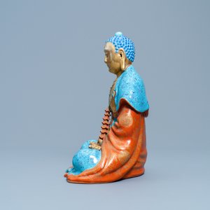 Drie polychrome en vergulde figuren van Bodhisattva, Qianlong/Jiaqing — foto 5