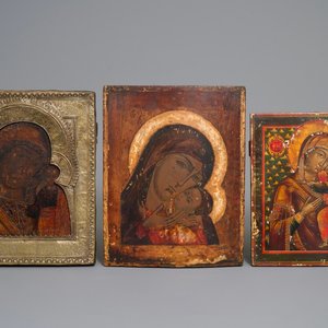Drie Russchische iconen met 'Moeder Gods' of 'Theotokos', 19e eeuw — foto 1