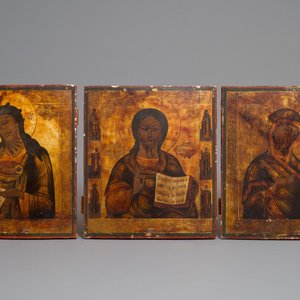 Drie Russische iconen: 'Moeder Gods', 'Pantocrator' en 'Johannes de Doper', 19e eeuw — foto 1