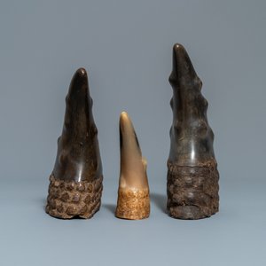 Drie Sùng tê giac of scholar's objects in buffelhoorn, Vietnam, 19e eeuw — foto 3
