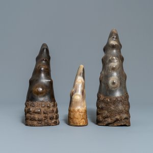 Drie Sùng tê giac of scholar's objects in buffelhoorn, Vietnam, 19e eeuw — foto 5